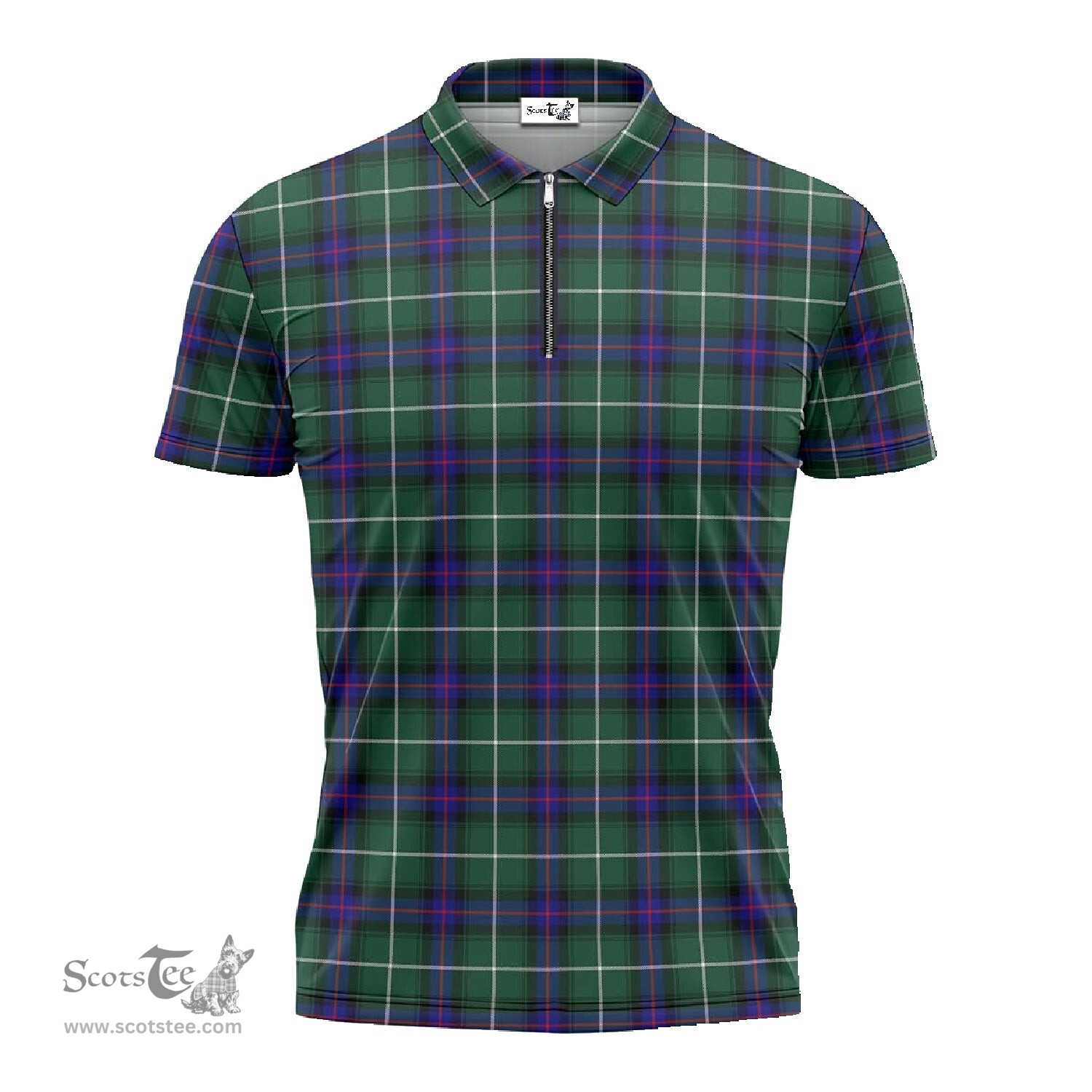 ScotsTee Shop Scottish MacDonald of the Isles Hunting Modern Clan Tartan Zipper Polo Shirt