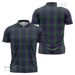 ScotsTee Shop Scottish Lumsden Green Clan Tartan Zipper Polo Shirt