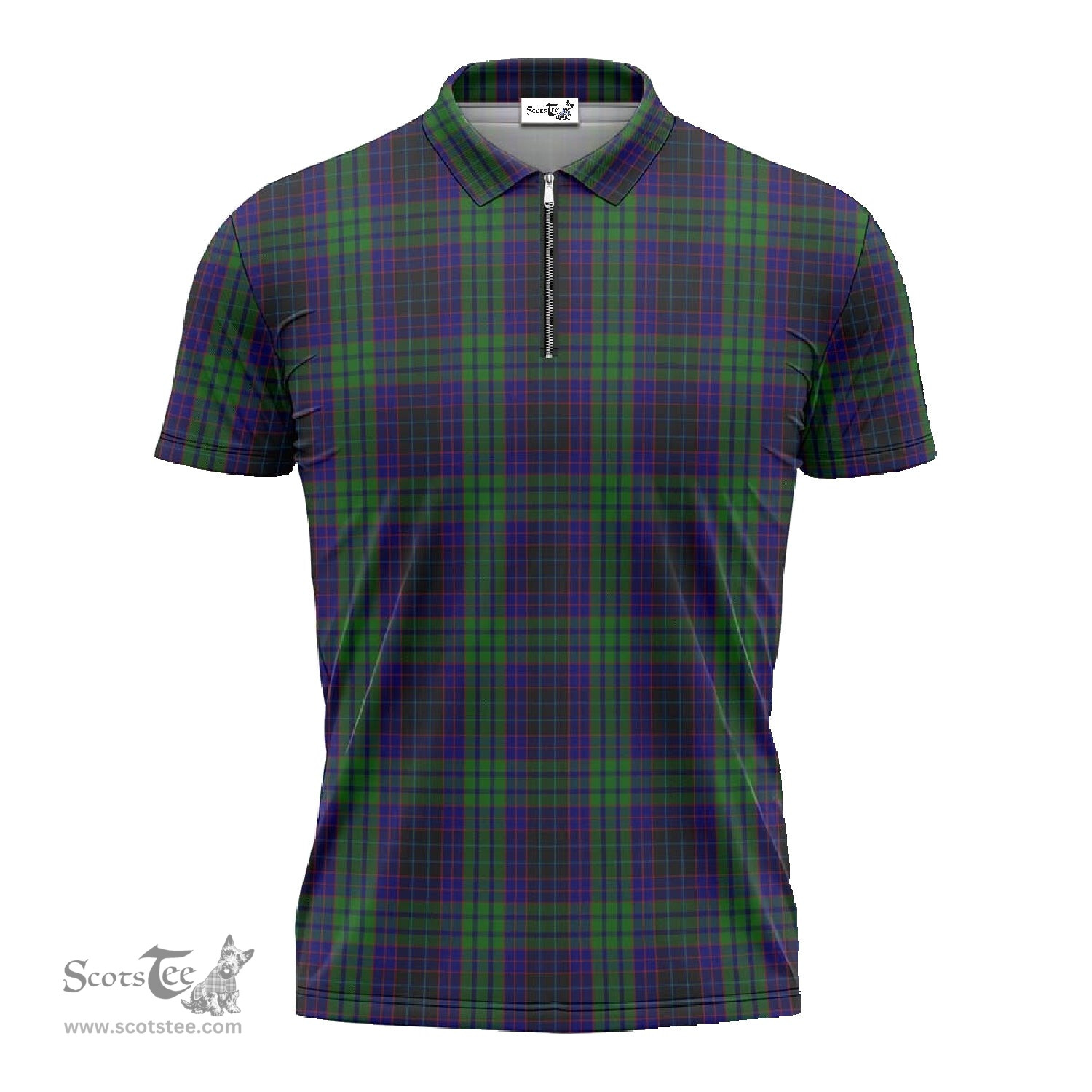 ScotsTee Shop Scottish Lumsden Green Clan Tartan Zipper Polo Shirt