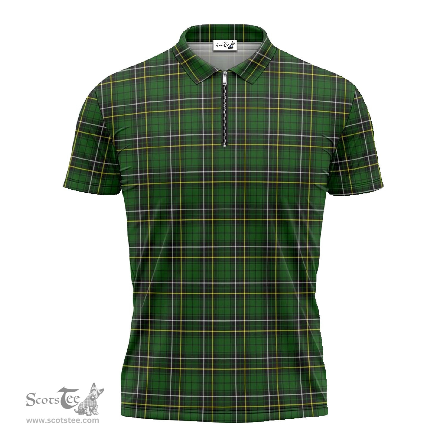 ScotsTee Shop Scottish MacAlpin Modern Clan Tartan Zipper Polo Shirt