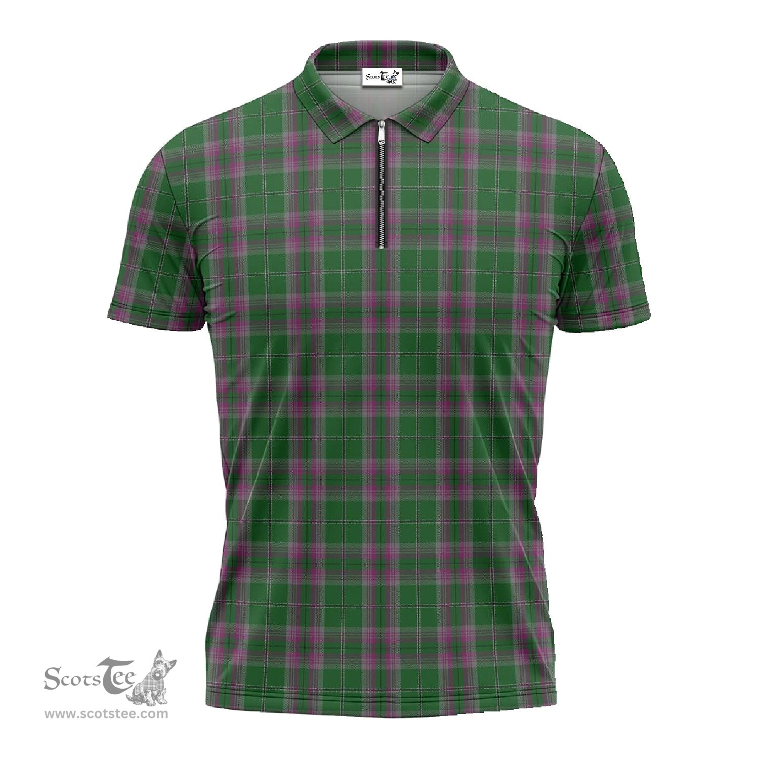 ScotsTee Shop Scottish Gray Hunting Clan Tartan Zipper Polo Shirt