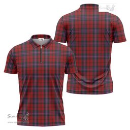 ScotsTee Shop Scottish Kelly of Sleat Red Clan Tartan Zipper Polo Shirt