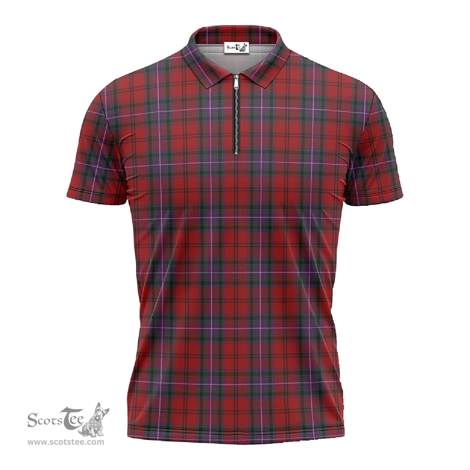 ScotsTee Shop Scottish Kelly of Sleat Red Clan Tartan Zipper Polo Shirt