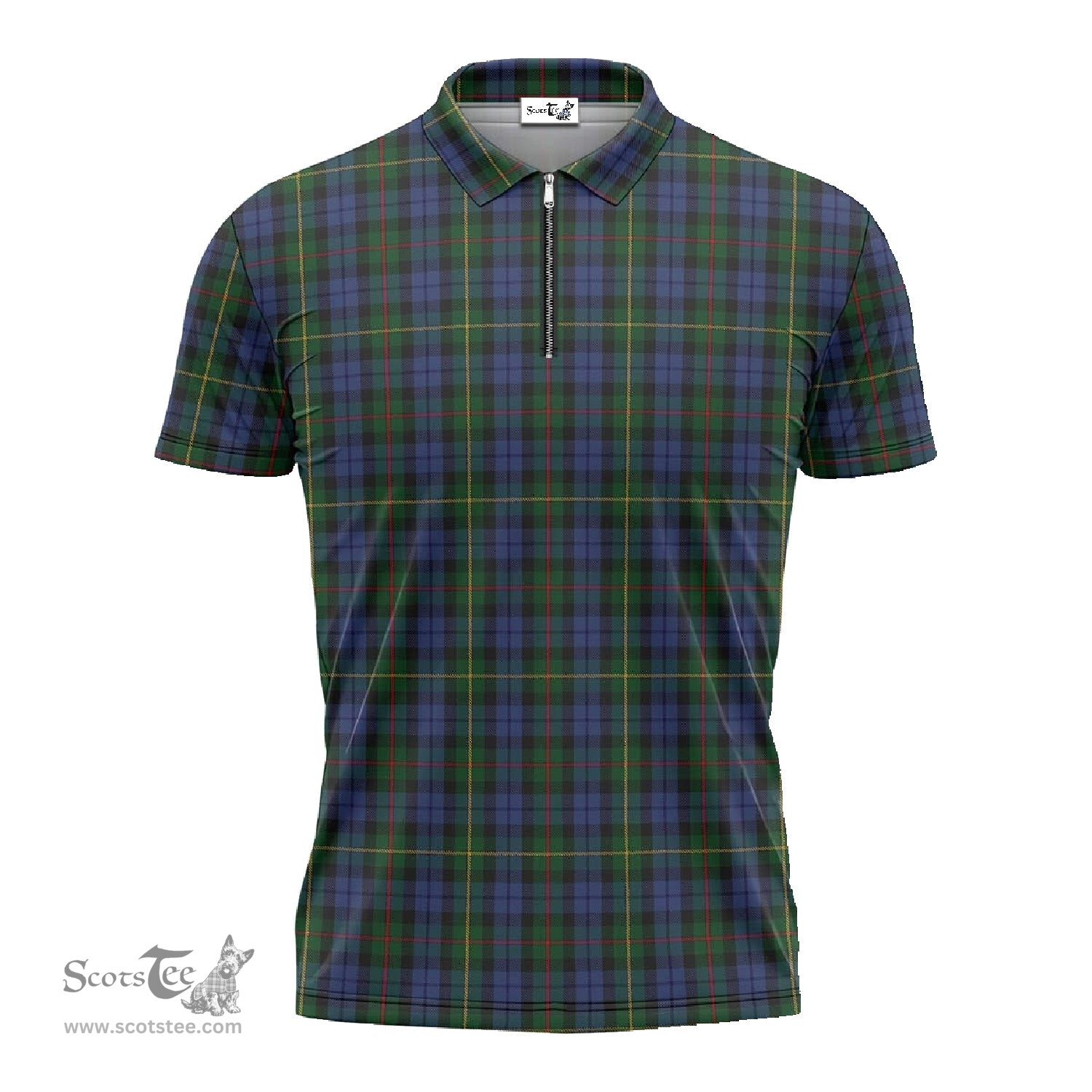 ScotsTee Shop Scottish Gow Hunting Clan Tartan Zipper Polo Shirt