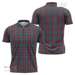 ScotsTee Shop Scottish Gordon Red Clan Tartan Zipper Polo Shirt