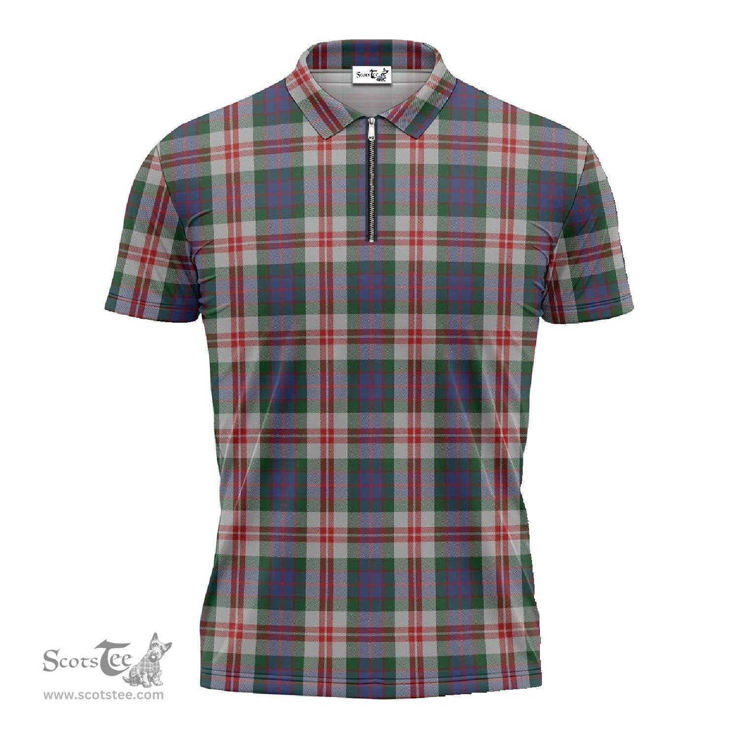 ScotsTee Shop Scottish Fraser Red Dress Clan Tartan Zipper Polo Shirt