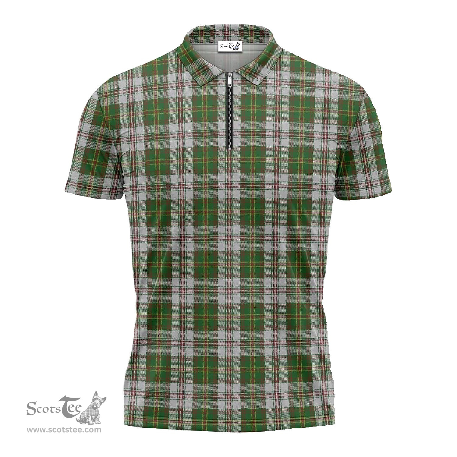 ScotsTee Shop Scottish Hay White Dress Clan Tartan Zipper Polo Shirt