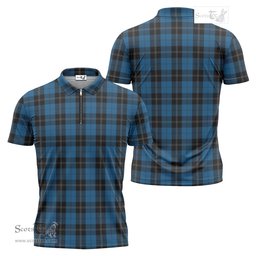 ScotsTee Shop Scottish Ramsay Blue Hunting Clan Tartan Zipper Polo Shirt