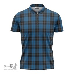 ScotsTee Shop Scottish Ramsay Blue Hunting Clan Tartan Zipper Polo Shirt