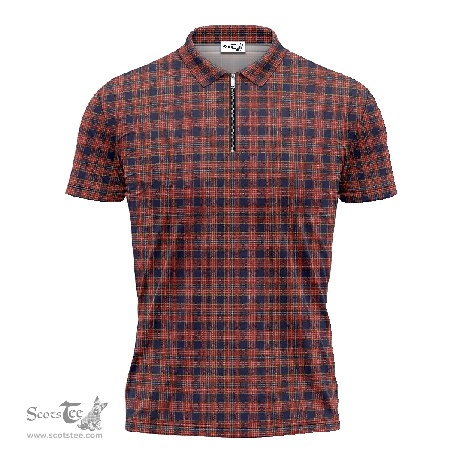 ScotsTee Shop Scottish Ogilvie (Ogilvy) Clan Tartan Zipper Polo Shirt