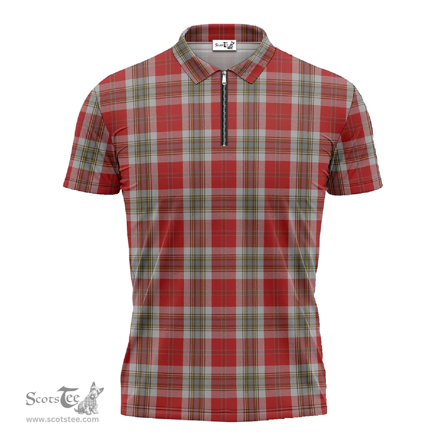 ScotsTee Shop Scottish MacLean of Duart Dress Red Clan Tartan Zipper Polo Shirt