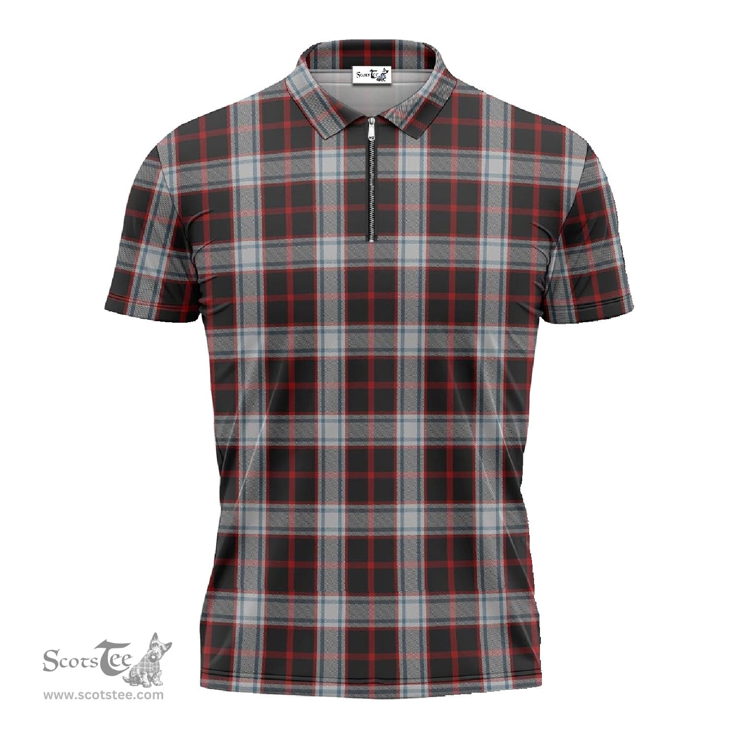 ScotsTee Shop Scottish Merrilees Clan Tartan Zipper Polo Shirt