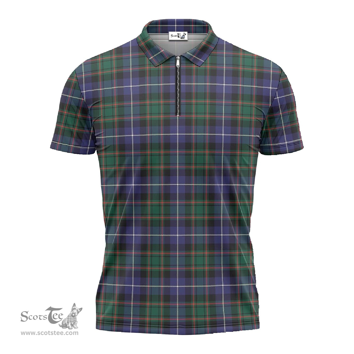 ScotsTee Shop Scottish MacRae Hunting Modern Clan Tartan Zipper Polo Shirt