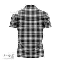 ScotsTee Shop Scottish Menzies Black and White Clan Tartan Zipper Polo Shirt