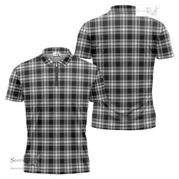 ScotsTee Shop Scottish Menzies Black and White Clan Tartan Zipper Polo Shirt
