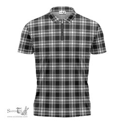 ScotsTee Shop Scottish Menzies Black and White Clan Tartan Zipper Polo Shirt