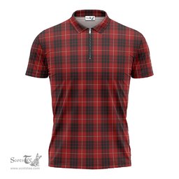 ScotsTee Shop Scottish Munro Black and Red Clan Tartan Zipper Polo Shirt