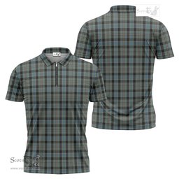 ScotsTee Shop Scottish Ogilvie (Ogilvy) Hunting Clan Tartan Zipper Polo Shirt