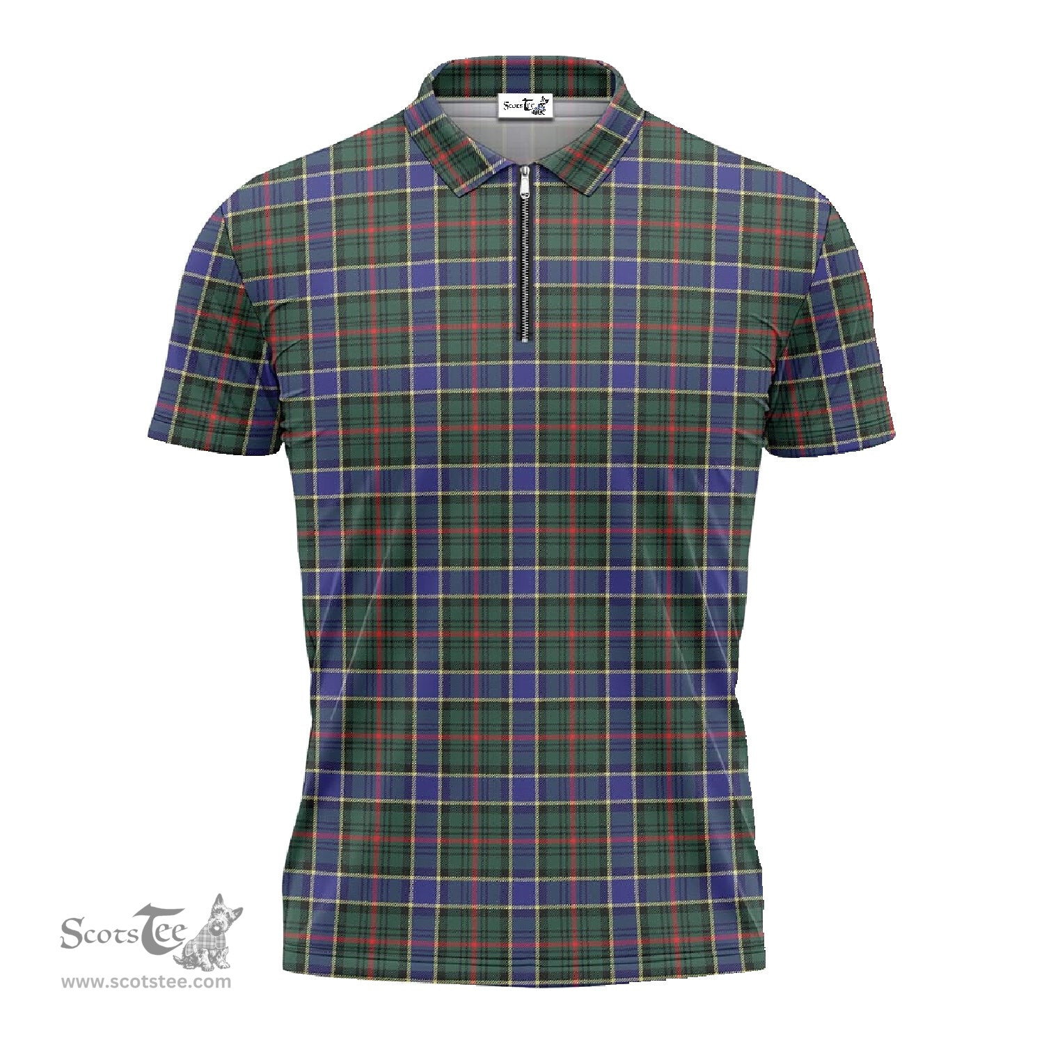 ScotsTee Shop Scottish Ogilvie (Ogilvy) Hunting Modern Clan Tartan Zipper Polo Shirt