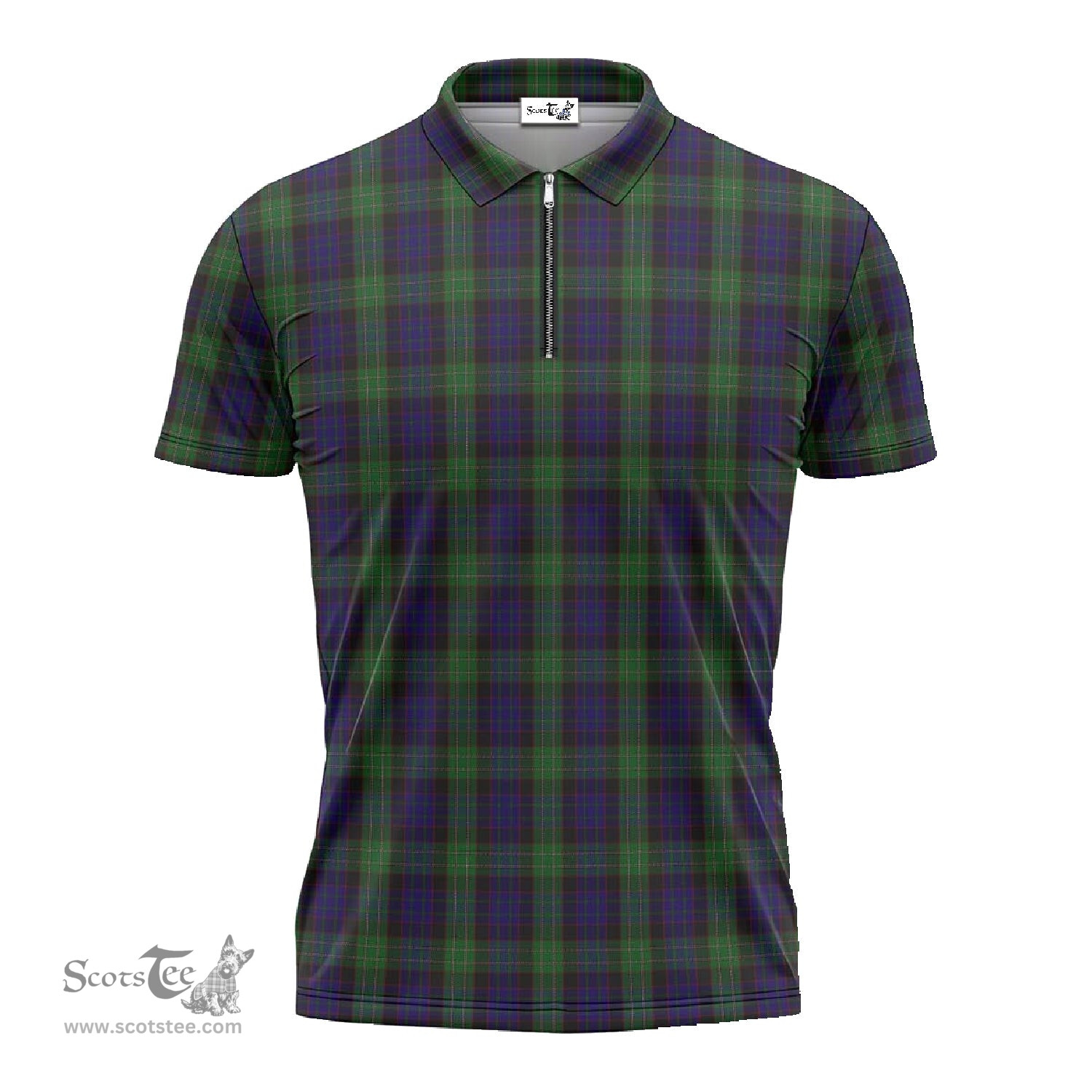 ScotsTee Shop Scottish Nicolson Green Hunting Clan Tartan Zipper Polo Shirt