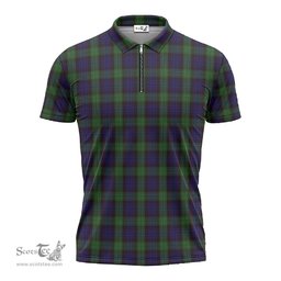 ScotsTee Shop Scottish Nicolson Green Hunting Clan Tartan Zipper Polo Shirt
