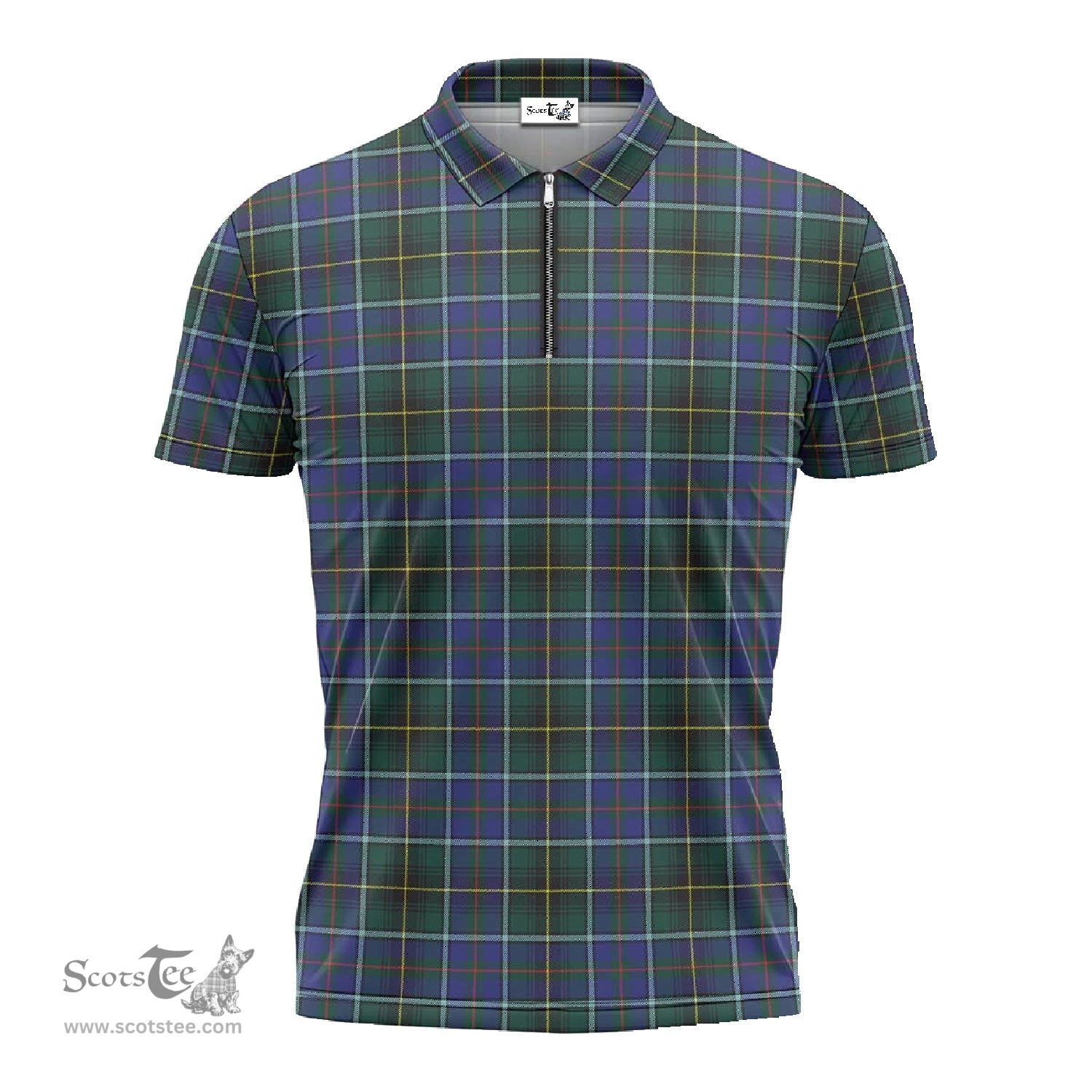 ScotsTee Shop Scottish MacInnes Modern Clan Tartan Zipper Polo Shirt