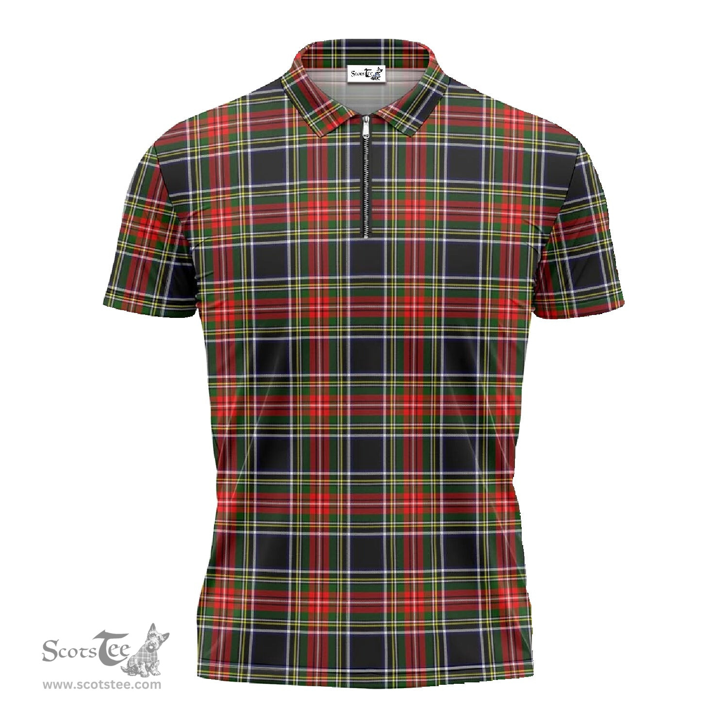 ScotsTee Shop Scottish Stewart Black Clan Tartan Zipper Polo Shirt