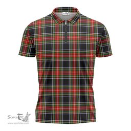 ScotsTee Shop Scottish Stewart Black Clan Tartan Zipper Polo Shirt