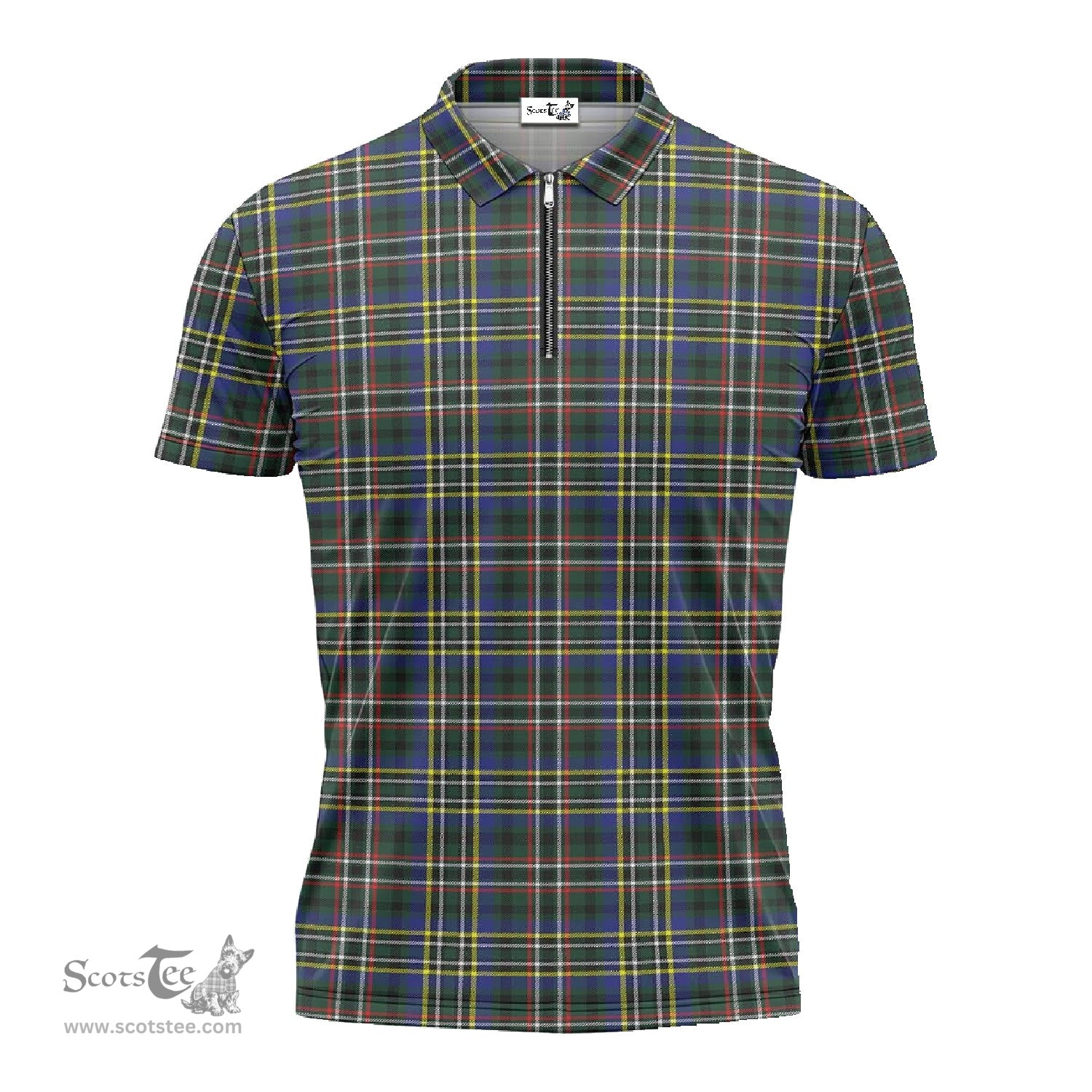 ScotsTee Shop Scottish Scott Green Modern Clan Tartan Zipper Polo Shirt