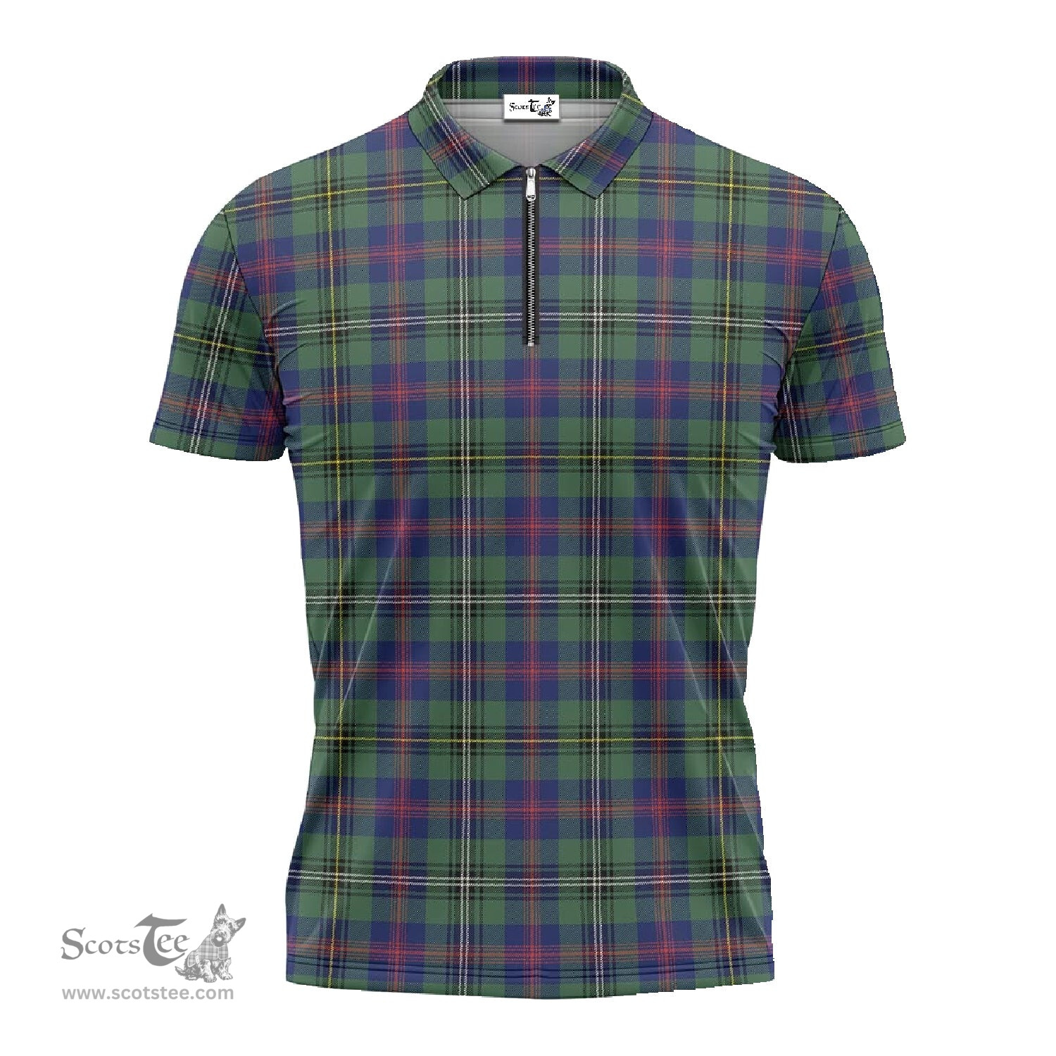 ScotsTee Shop Scottish Wood Modern Clan Tartan Zipper Polo Shirt