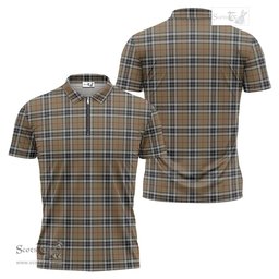 ScotsTee Shop Scottish Thomson Camel Clan Tartan Zipper Polo Shirt