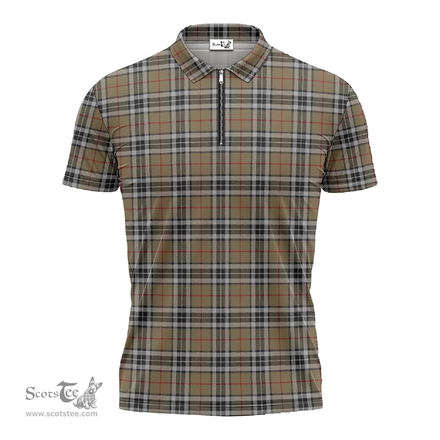 ScotsTee Shop Scottish Thomson Camel Clan Tartan Zipper Polo Shirt