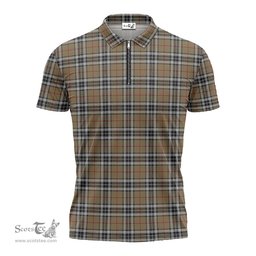 ScotsTee Shop Scottish Thomson Camel Clan Tartan Zipper Polo Shirt