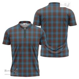 ScotsTee Shop Scottish Stewart Royal Blue Clan Tartan Zipper Polo Shirt