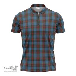 ScotsTee Shop Scottish Stewart Royal Blue Clan Tartan Zipper Polo Shirt