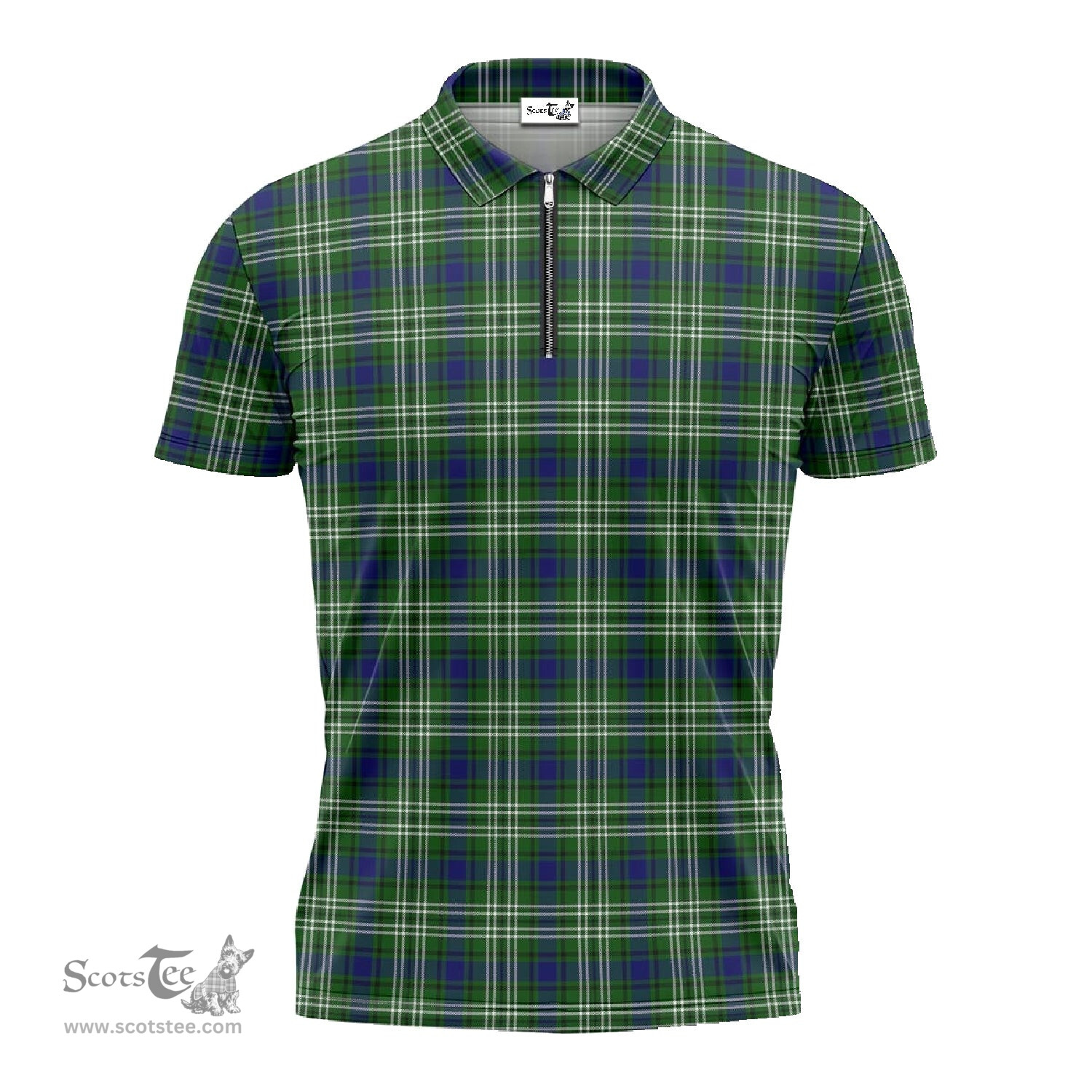 ScotsTee Shop Scottish Spottiswood Clan Tartan Zipper Polo Shirt