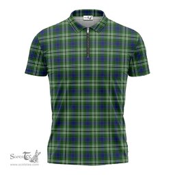 ScotsTee Shop Scottish Spottiswood Clan Tartan Zipper Polo Shirt