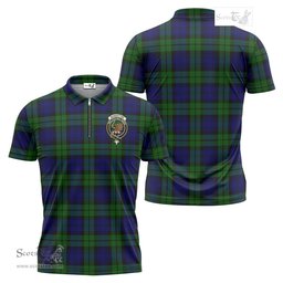 ScotsTee Shop Scottish Bannatyne Clan Crest Tartan Zipper Polo Shirt