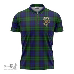 ScotsTee Shop Scottish Bannatyne Clan Crest Tartan Zipper Polo Shirt