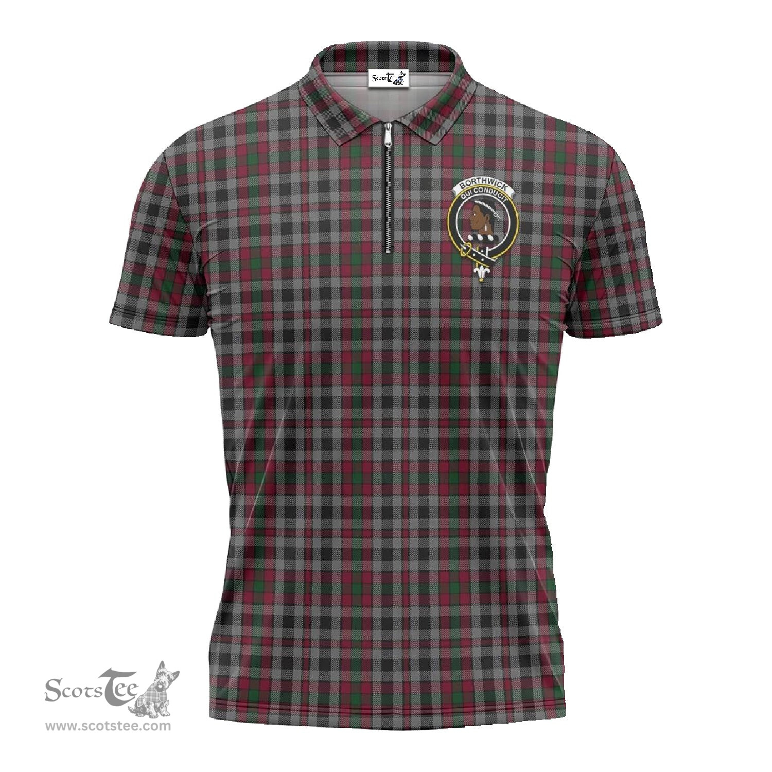 ScotsTee Shop Scottish Borthwick Clan Crest Tartan Zipper Polo Shirt