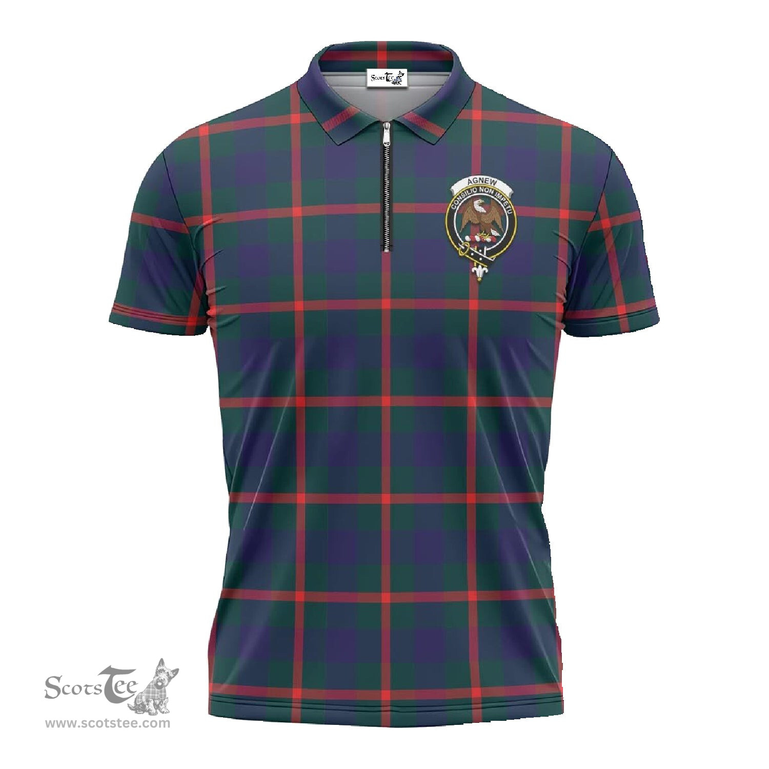 ScotsTee Shop Scottish Agnew Modern Clan Crest Tartan Zipper Polo Shirt