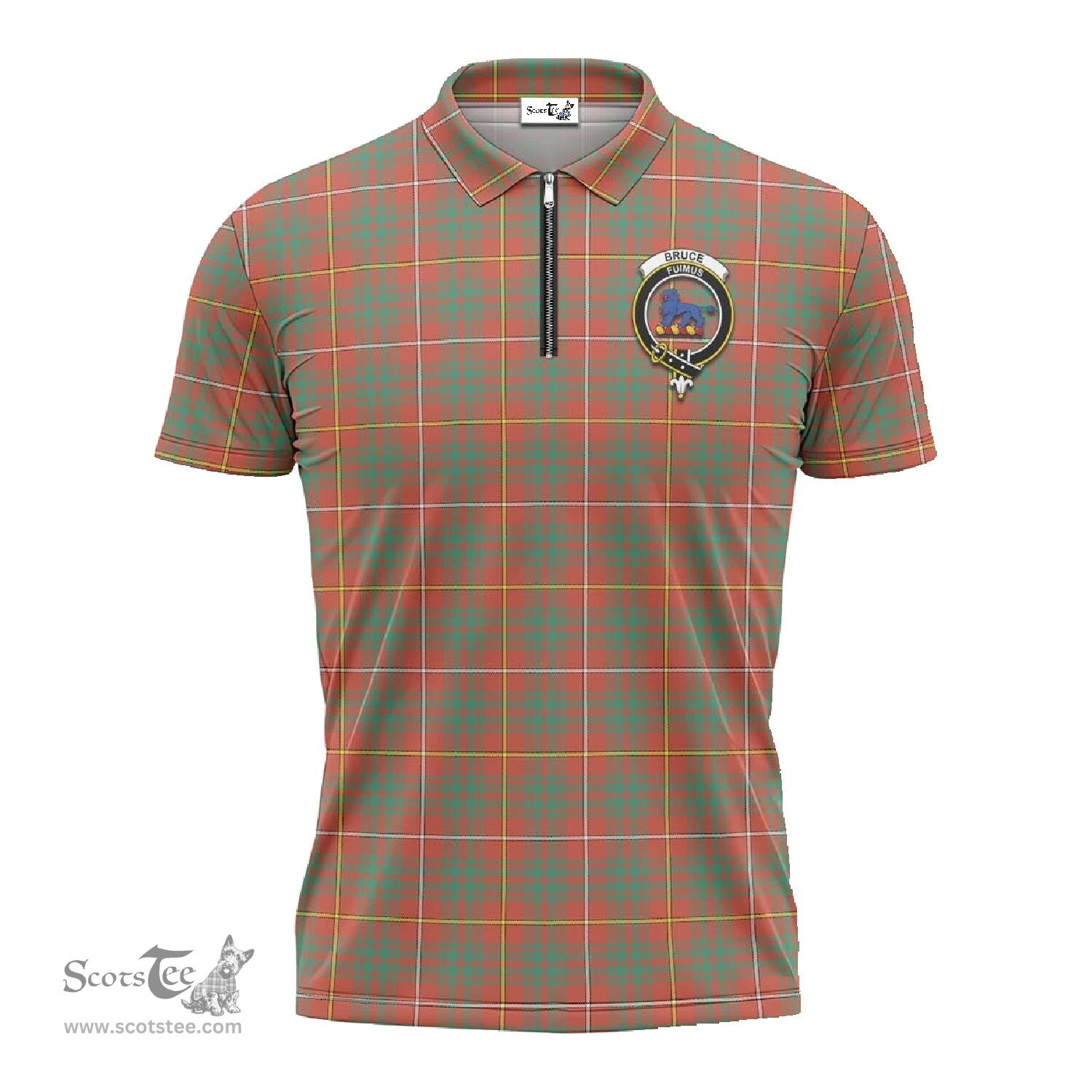 ScotsTee Shop Scottish Bruce Ancient Clan Crest Tartan Zipper Polo Shirt