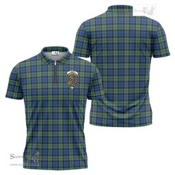ScotsTee Shop Scottish Baird Ancient Clan Crest Tartan Zipper Polo Shirt