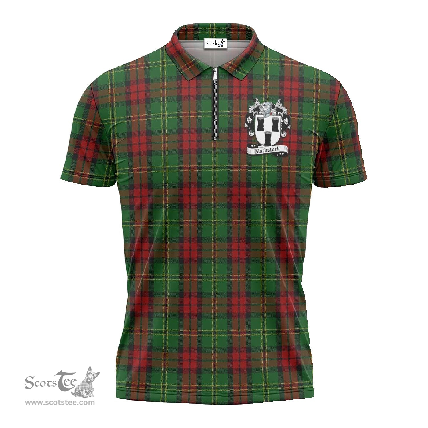 ScotsTee Shop Scottish Blackstock Hunting Clan Crest Tartan Zipper Polo Shirt
