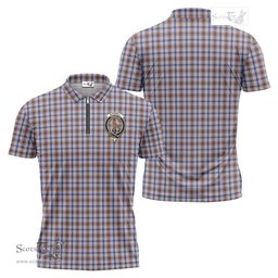 ScotsTee Shop Scottish Boswell Clan Crest Tartan Zipper Polo Shirt