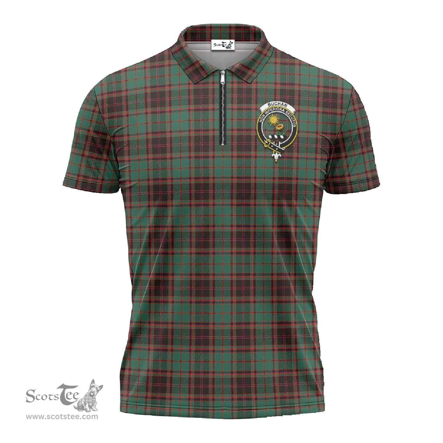 ScotsTee Shop Scottish Buchan Ancient Clan Crest Tartan Zipper Polo Shirt