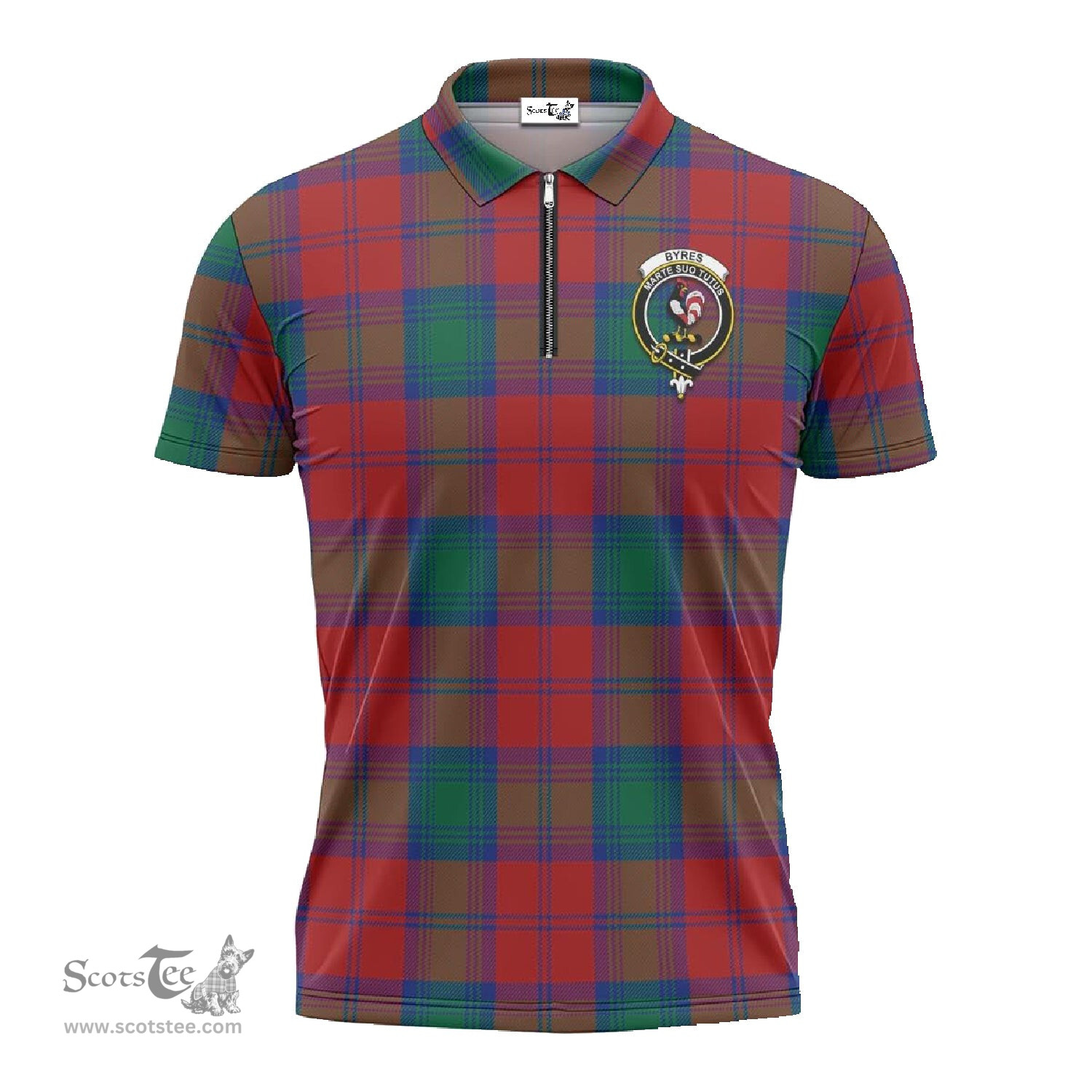 ScotsTee Shop Scottish Byres (Byses) Clan Crest Tartan Zipper Polo Shirt