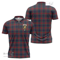 ScotsTee Shop Scottish Allison Red Clan Crest Tartan Zipper Polo Shirt