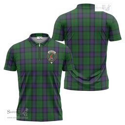 ScotsTee Shop Scottish Armstrong Clan Crest Tartan Zipper Polo Shirt