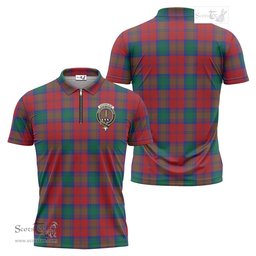 ScotsTee Shop Scottish Auchinleck Clan Crest Tartan Zipper Polo Shirt